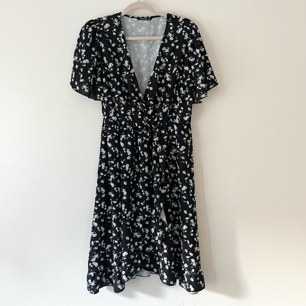 Black and White Floral Aline Bloomchic Plus Size Dress